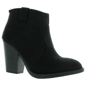 SODA Albert Cowboy Ankle Booties Pull-Tab Stack Heel Black Faux Suede Women 6.5